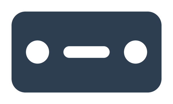 A dark blue-grey rounded plate with two round holes and a horizontal slot, on a transparent background