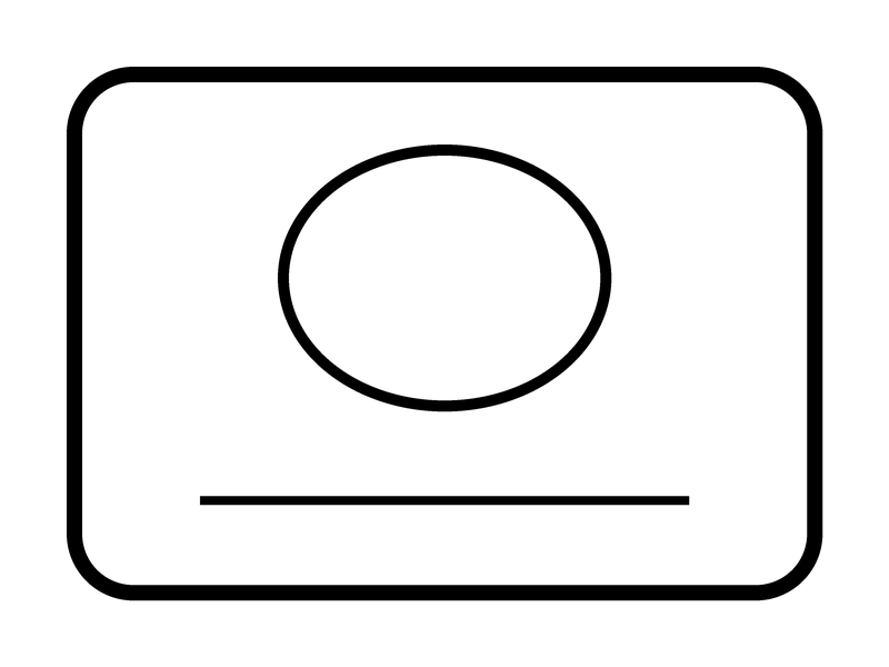 Black line drawing on white: a rounded rectangle border, an ellipse inside it and a short horizontal line below the ellipse