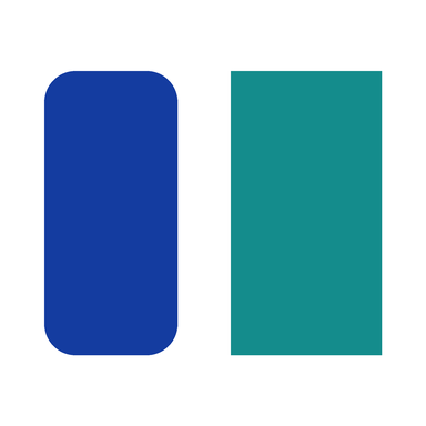 Reference artwork: rounded navy block and solid teal block, without a small dot or slit
