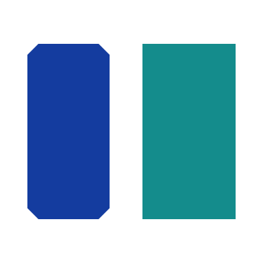Original 96 px trace. Two large shapes, with no tiny dot or gap to recover. The rounded corners become angled corners.