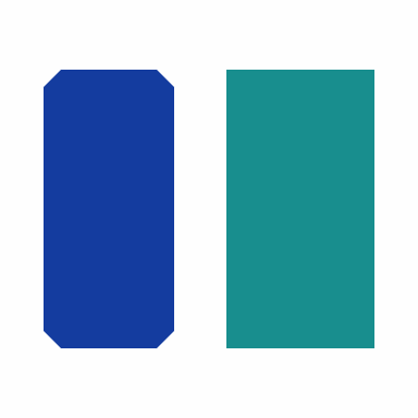 Original 96 px trace. The gap and dot disappear. Rounded corners become angled corners.