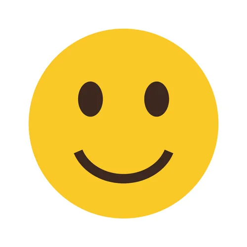 The test sticker as a lossy WebP: a yellow smiling face with two dark eyes inside a white circular border, on a transparent background